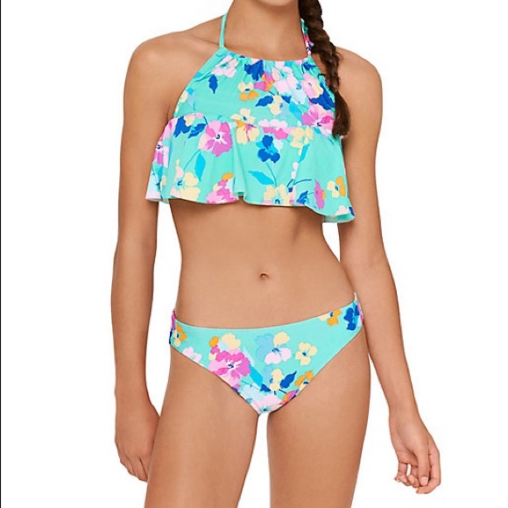 🌸SO Flounce Halter Flower Floral Swim Top🌸